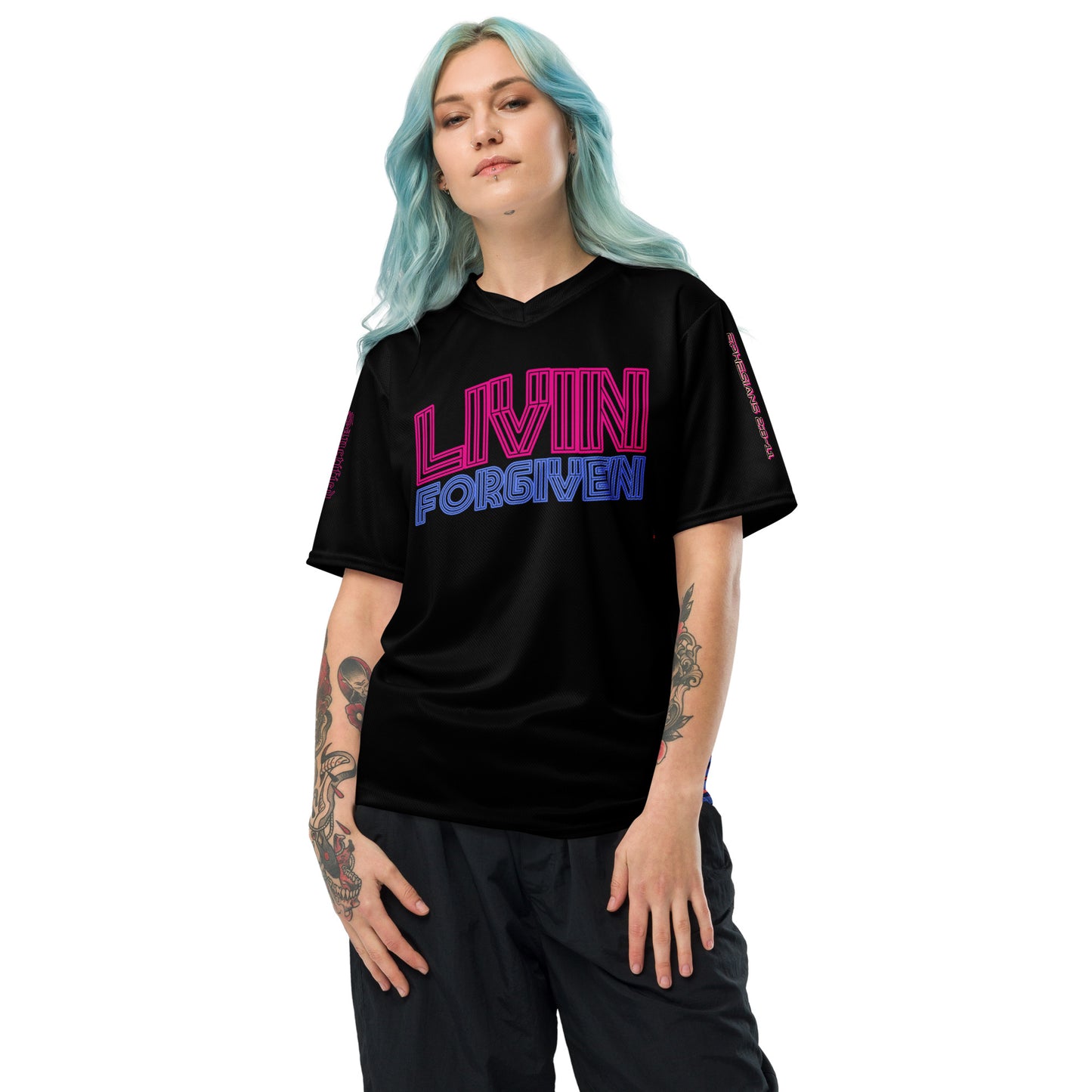 LIVIN FORGIVEN- Recycled unisex sports jersey