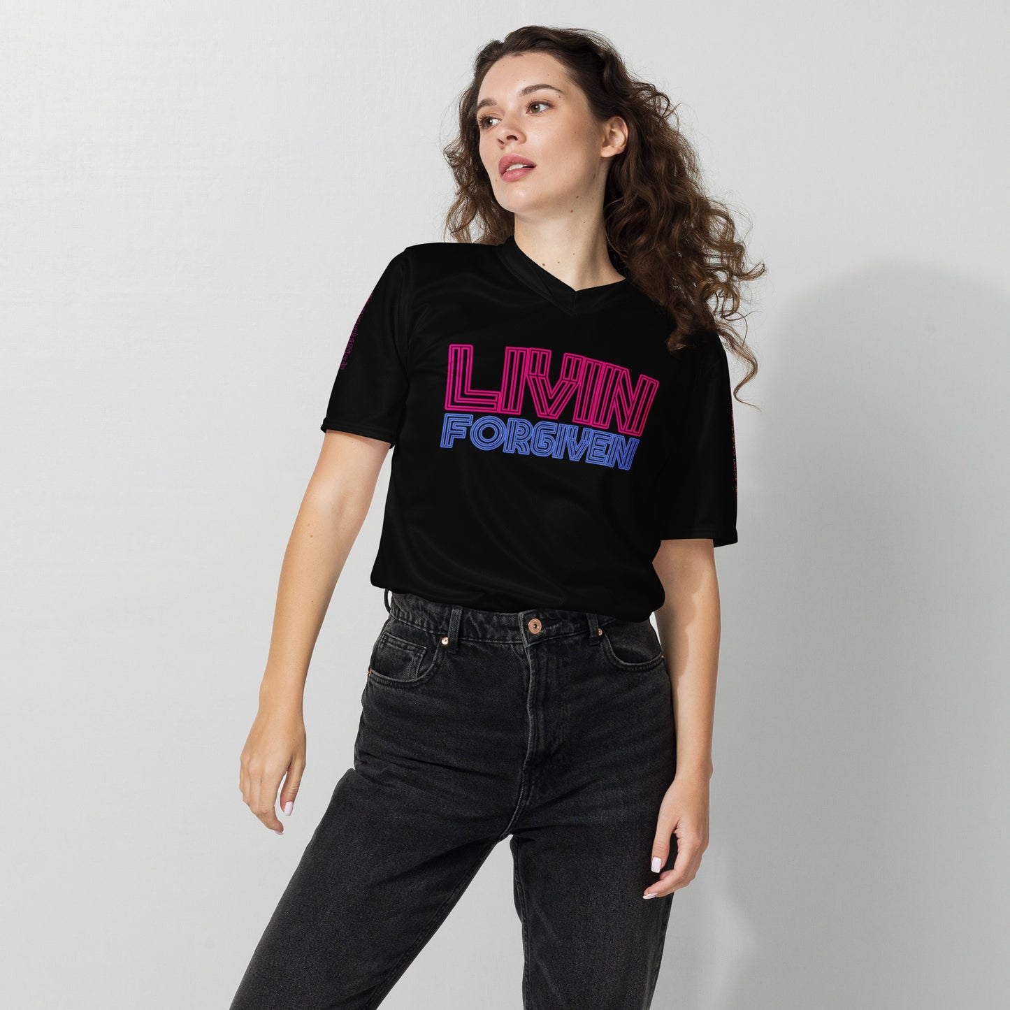 LIVIN FORGIVEN- Recycled unisex sports jersey