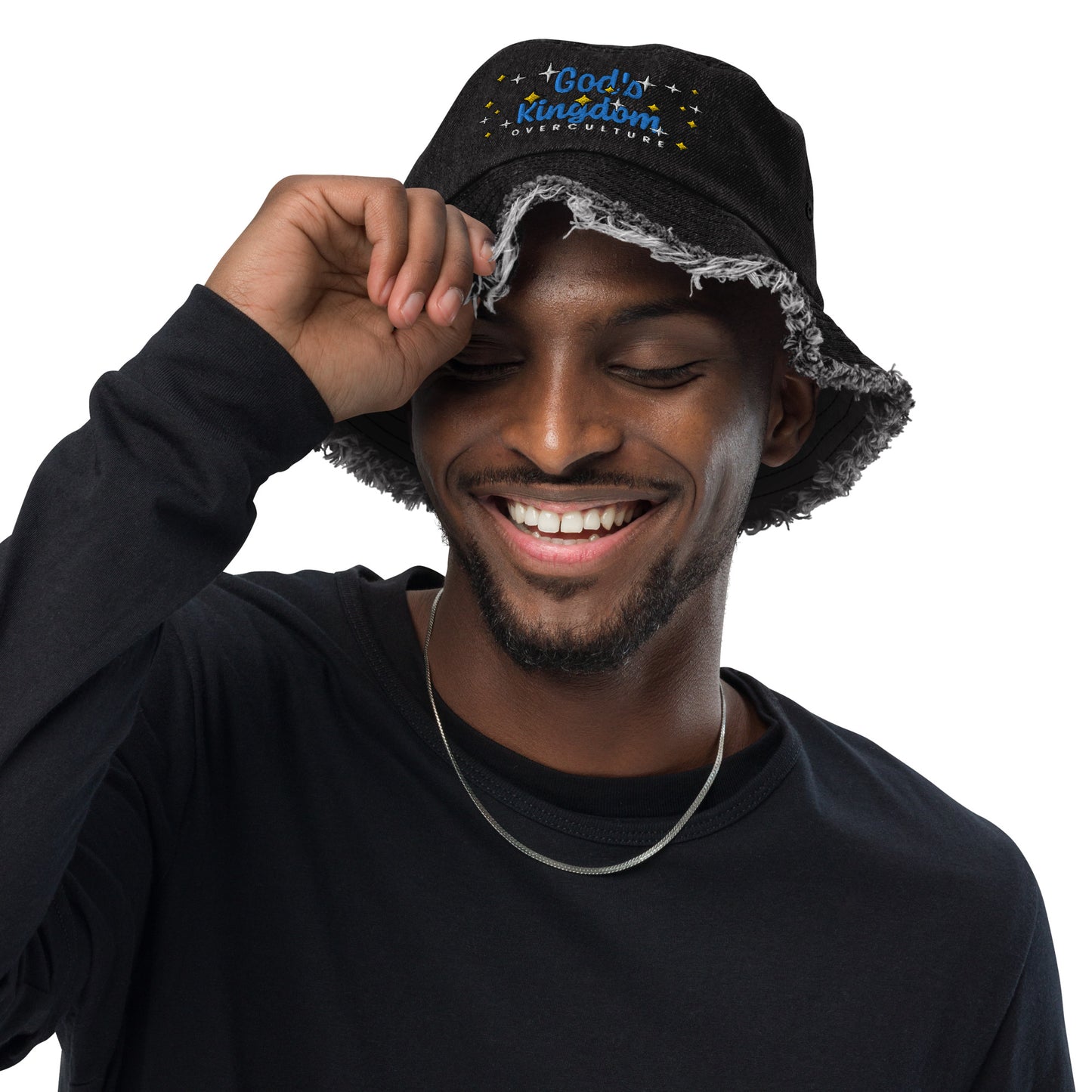 God's Kingdom- Distressed denim bucket hat