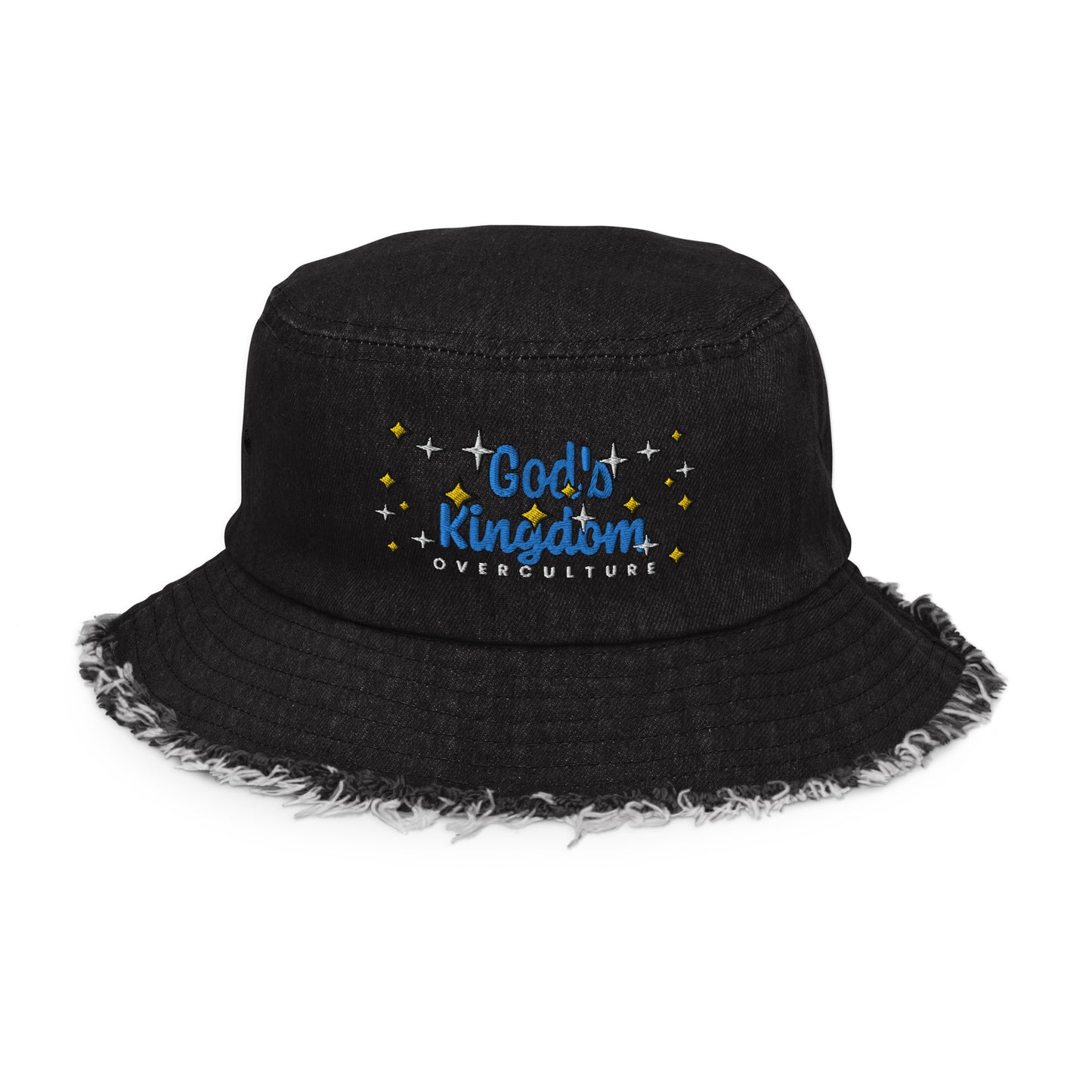 God's Kingdom- Distressed denim bucket hat