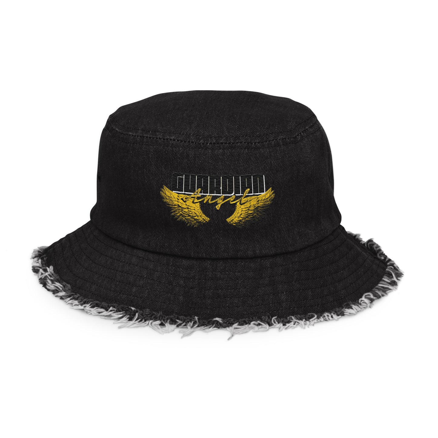 Guardian Angel- Distressed denim bucket hat