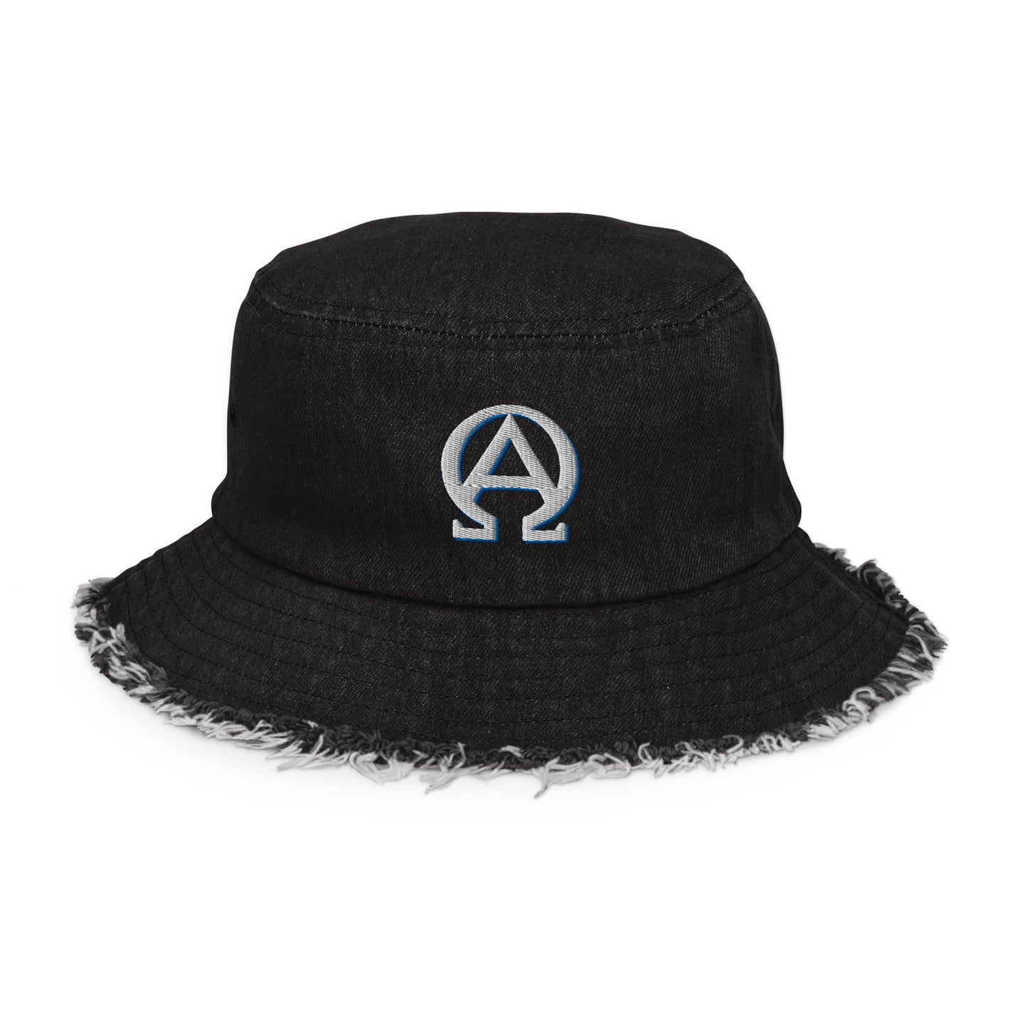 Alpha and Omega- Distressed denim bucket hat