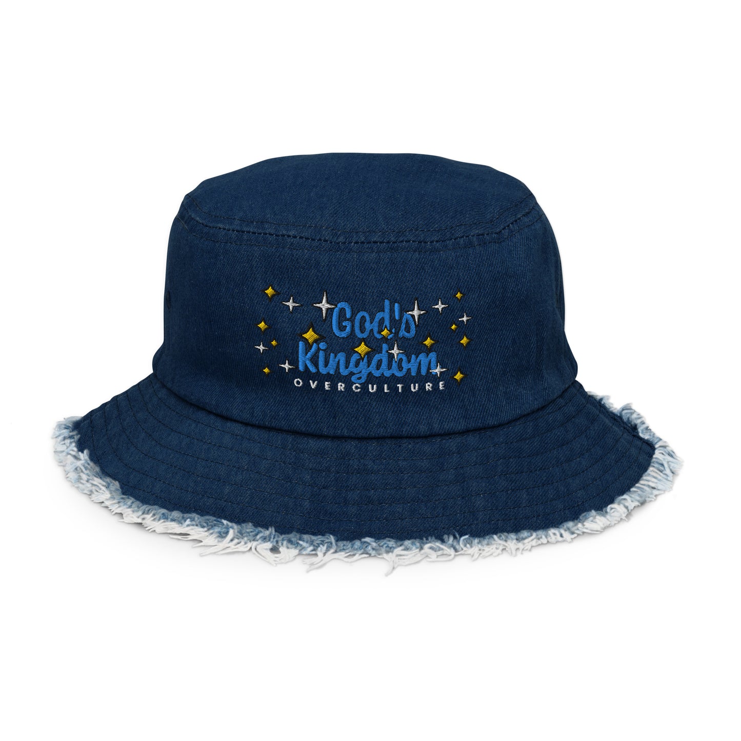 God's Kingdom- Distressed denim bucket hat