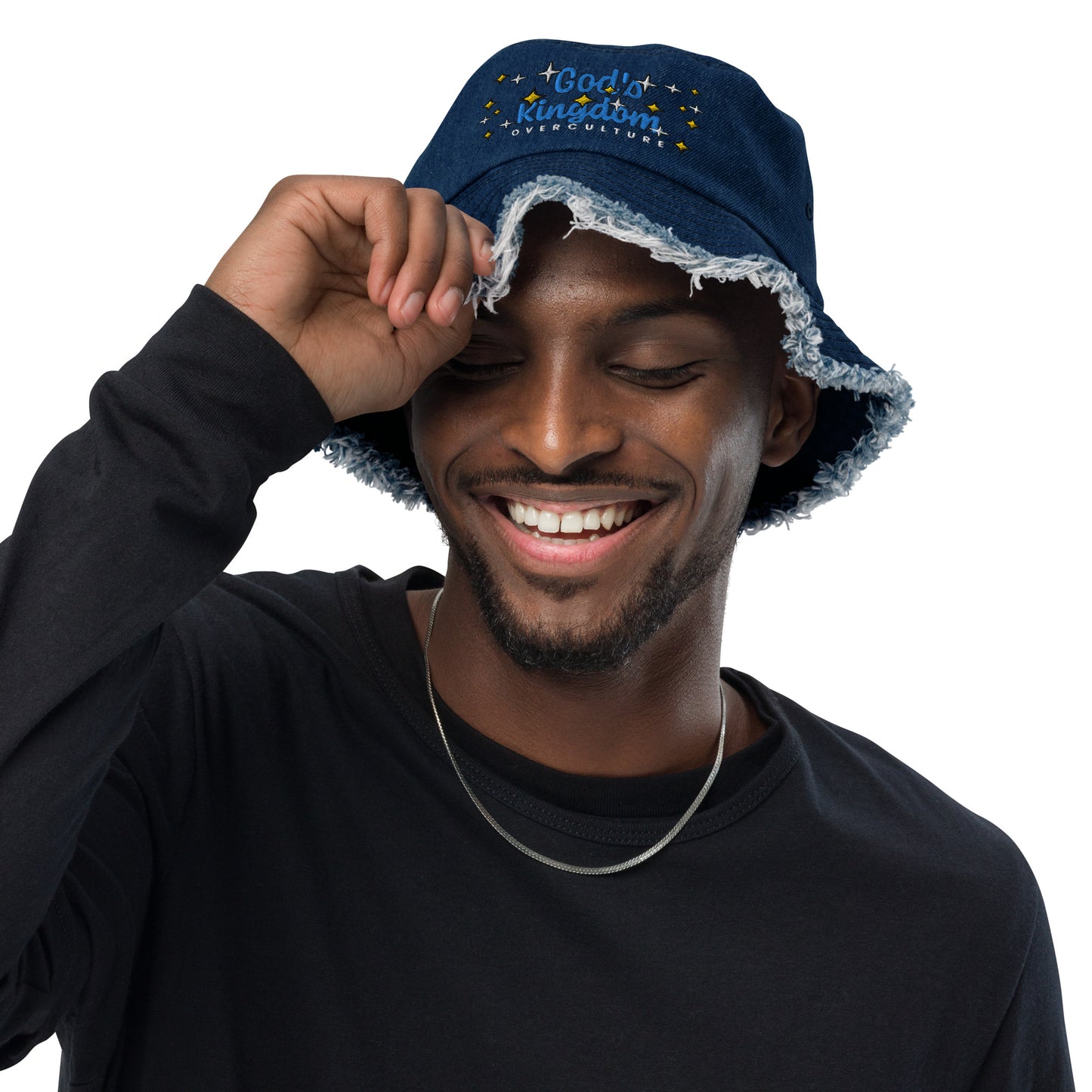 God's Kingdom- Distressed denim bucket hat