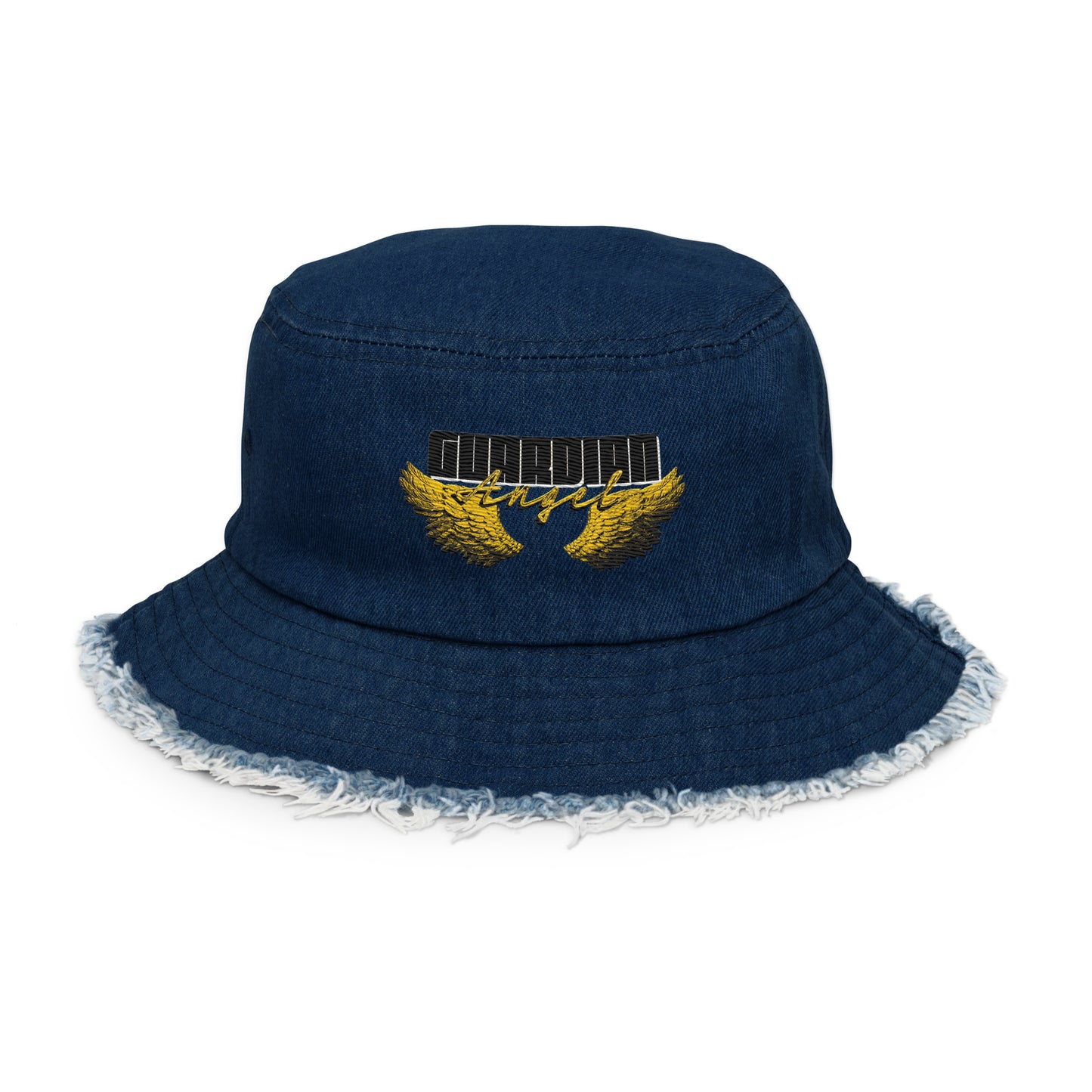 Guardian Angel- Distressed denim bucket hat