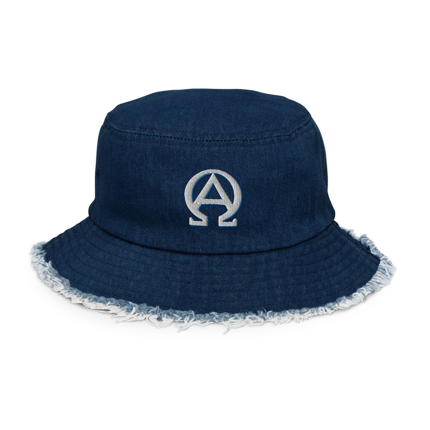 Alpha and Omega- Distressed denim bucket hat