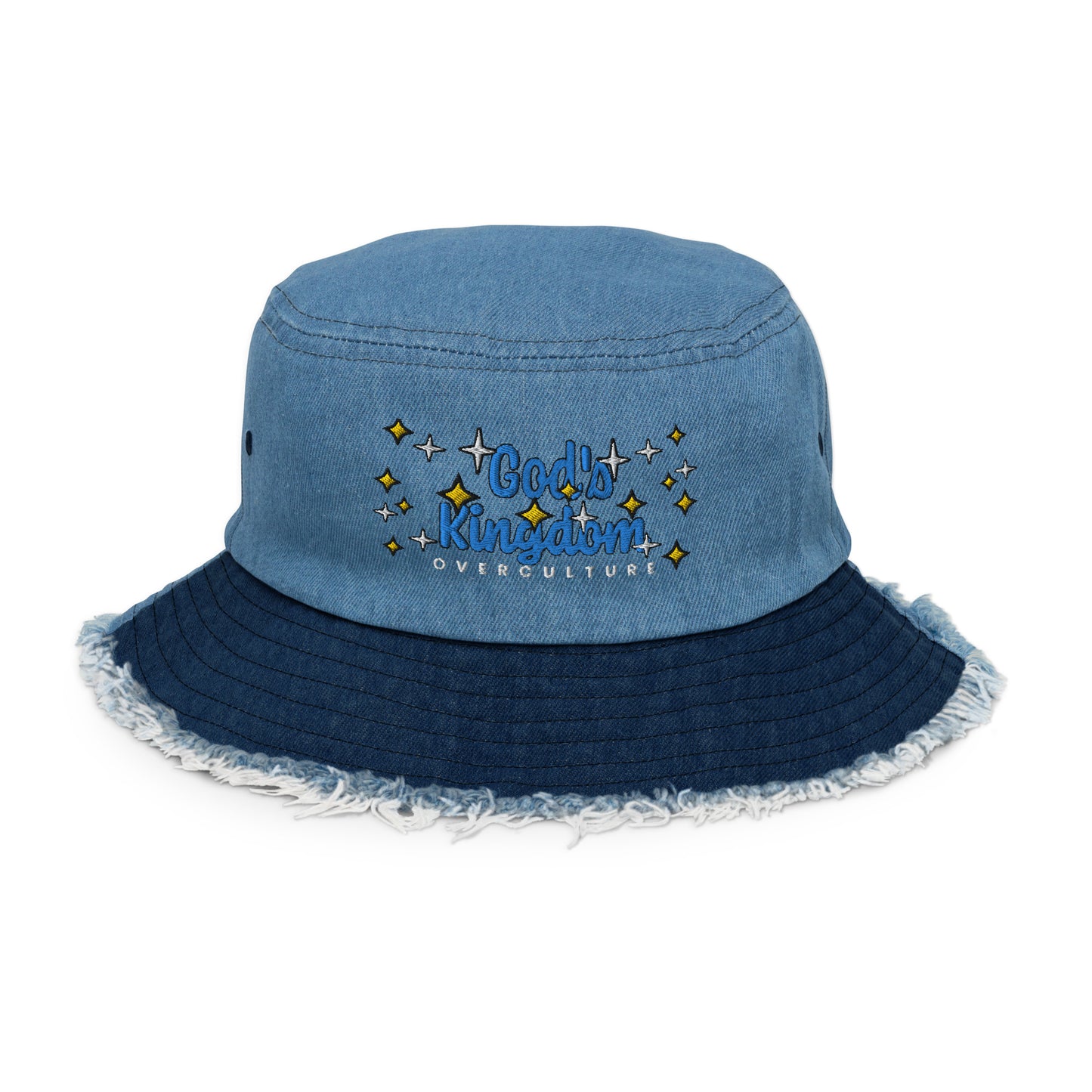 God's Kingdom- Distressed denim bucket hat