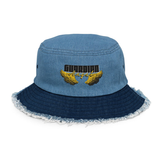 Guardian Angel- Distressed denim bucket hat