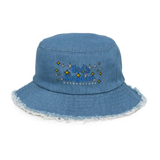 God's Kingdom- Distressed denim bucket hat