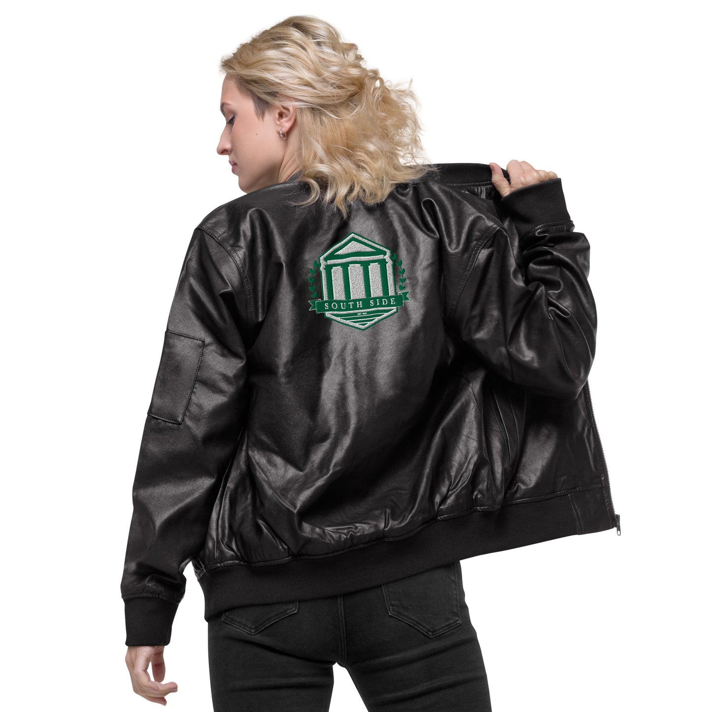 South Side H.S. Faux Leather Bomber Jacket