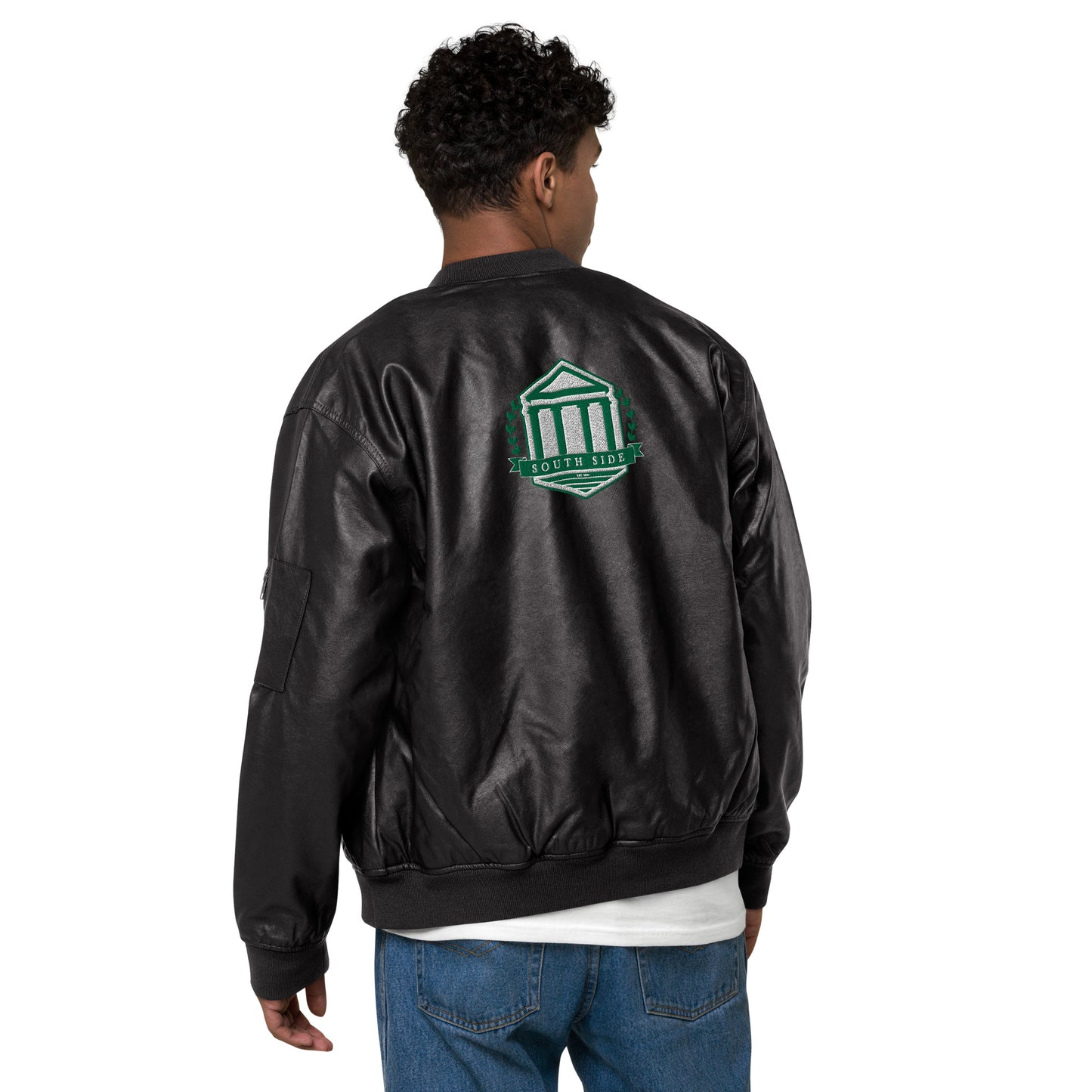 South Side H.S. Faux Leather Bomber Jacket