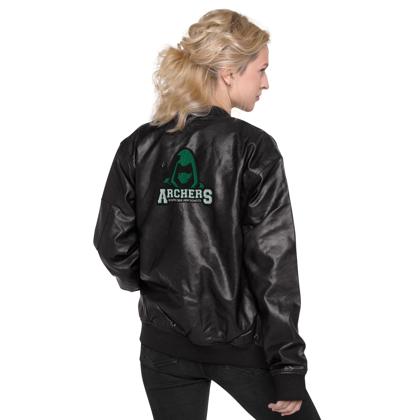 South Side H.S. Faux Leather Bomber Jacket