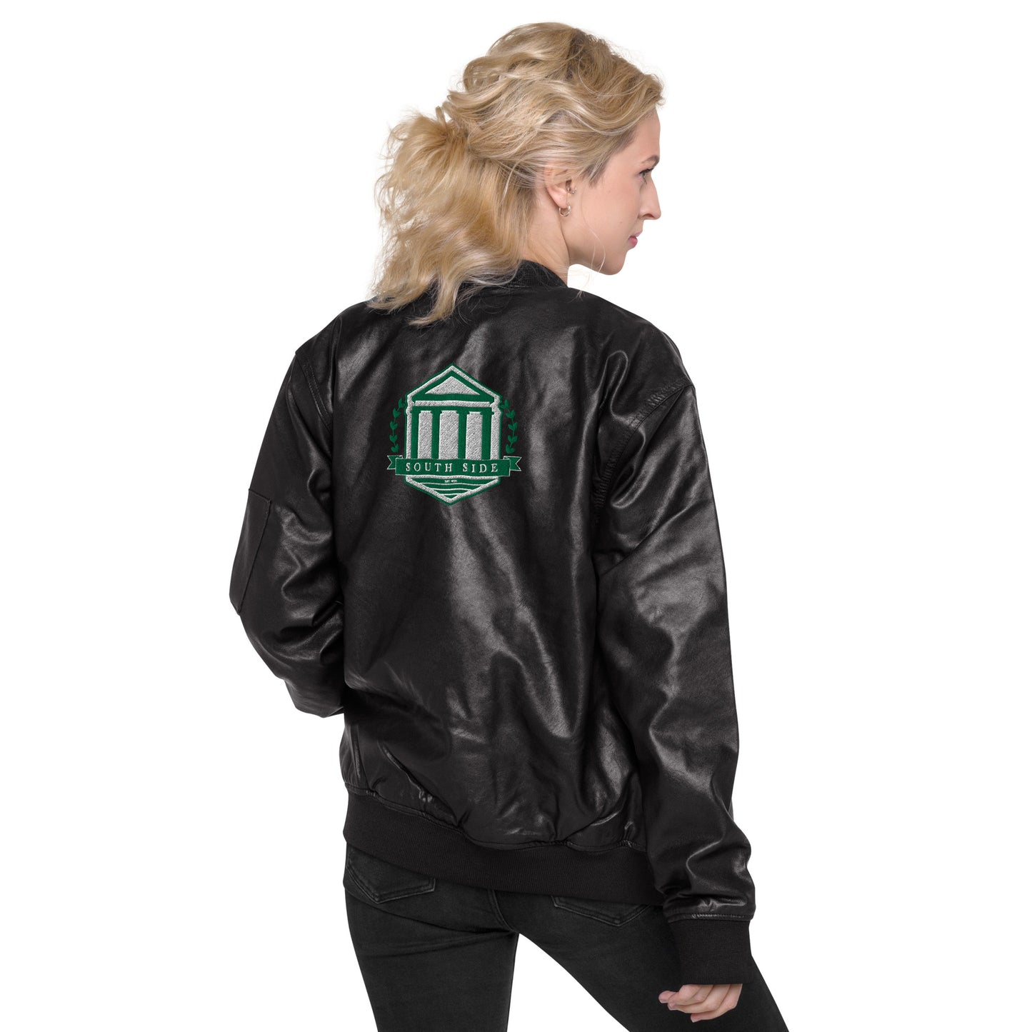 South Side H.S. Faux Leather Bomber Jacket