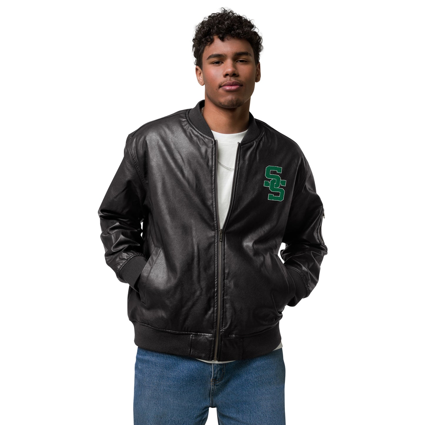 South Side H.S. Faux Leather Bomber Jacket