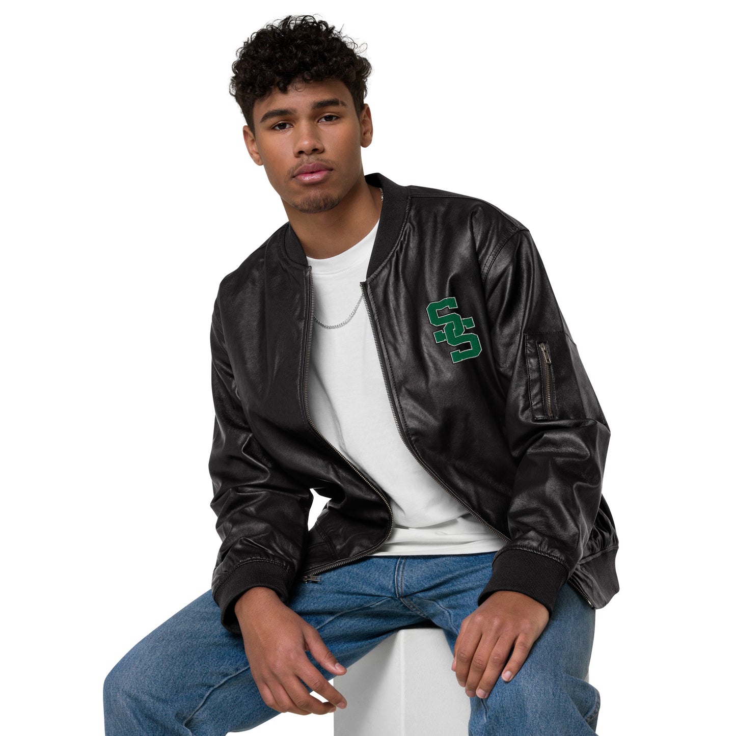 South Side H.S. Faux Leather Bomber Jacket