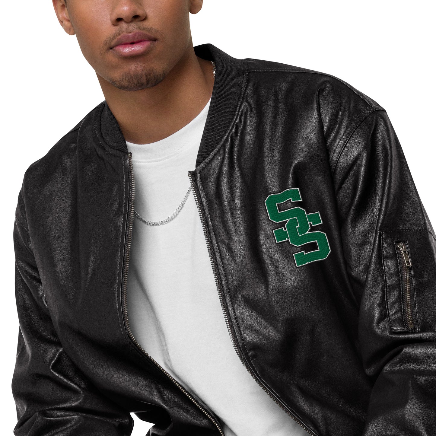 South Side H.S. Faux Leather Bomber Jacket