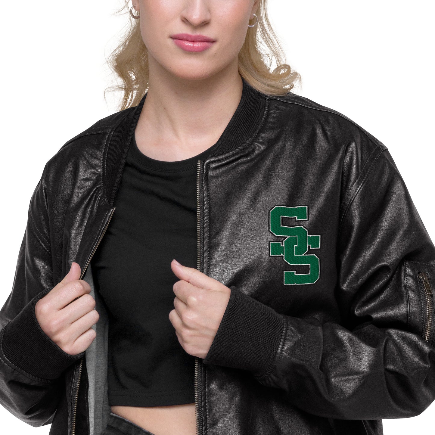 South Side H.S. Faux Leather Bomber Jacket