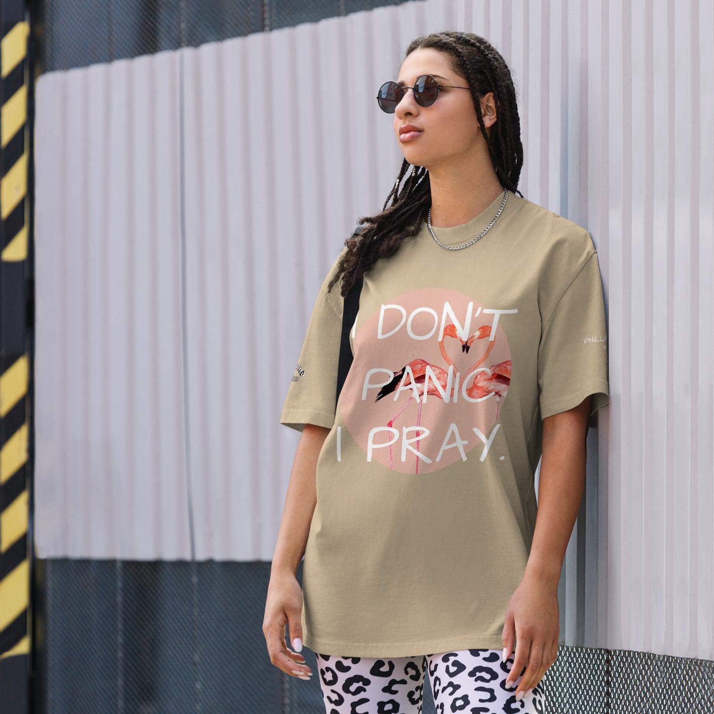 I DON'T PANIC, I PRAY.- Oversized faded t-shirt